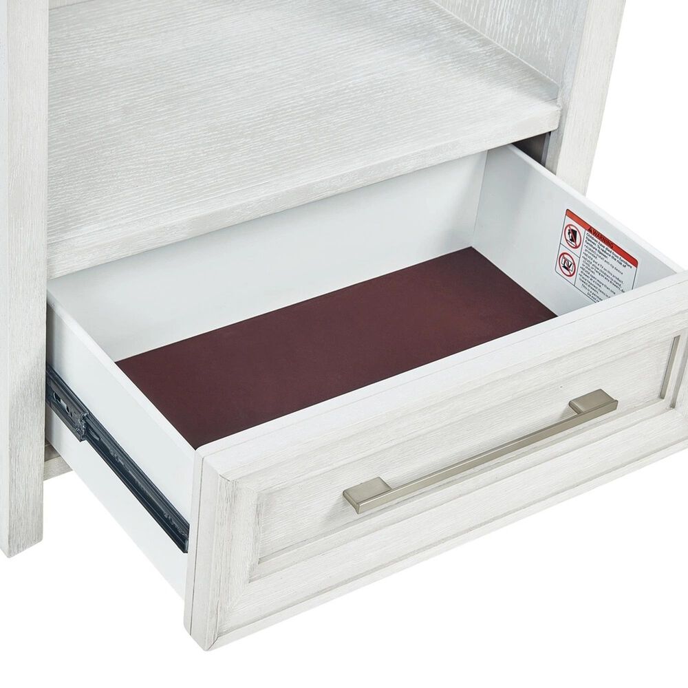 Sasha Lee 1-Drawer Wood and Glass Nightstand with LED Lighting in Brushed White, , large