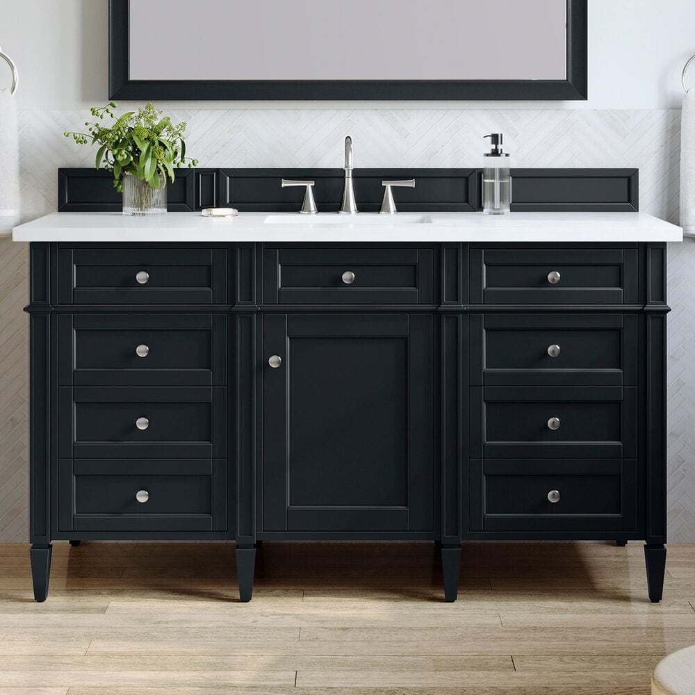 James Martin Vanities Brittany 48" Single Bathroom Vanity in Black Onyx with 3 cm White Zeus Quartz Top and Rectangular Sink, , large