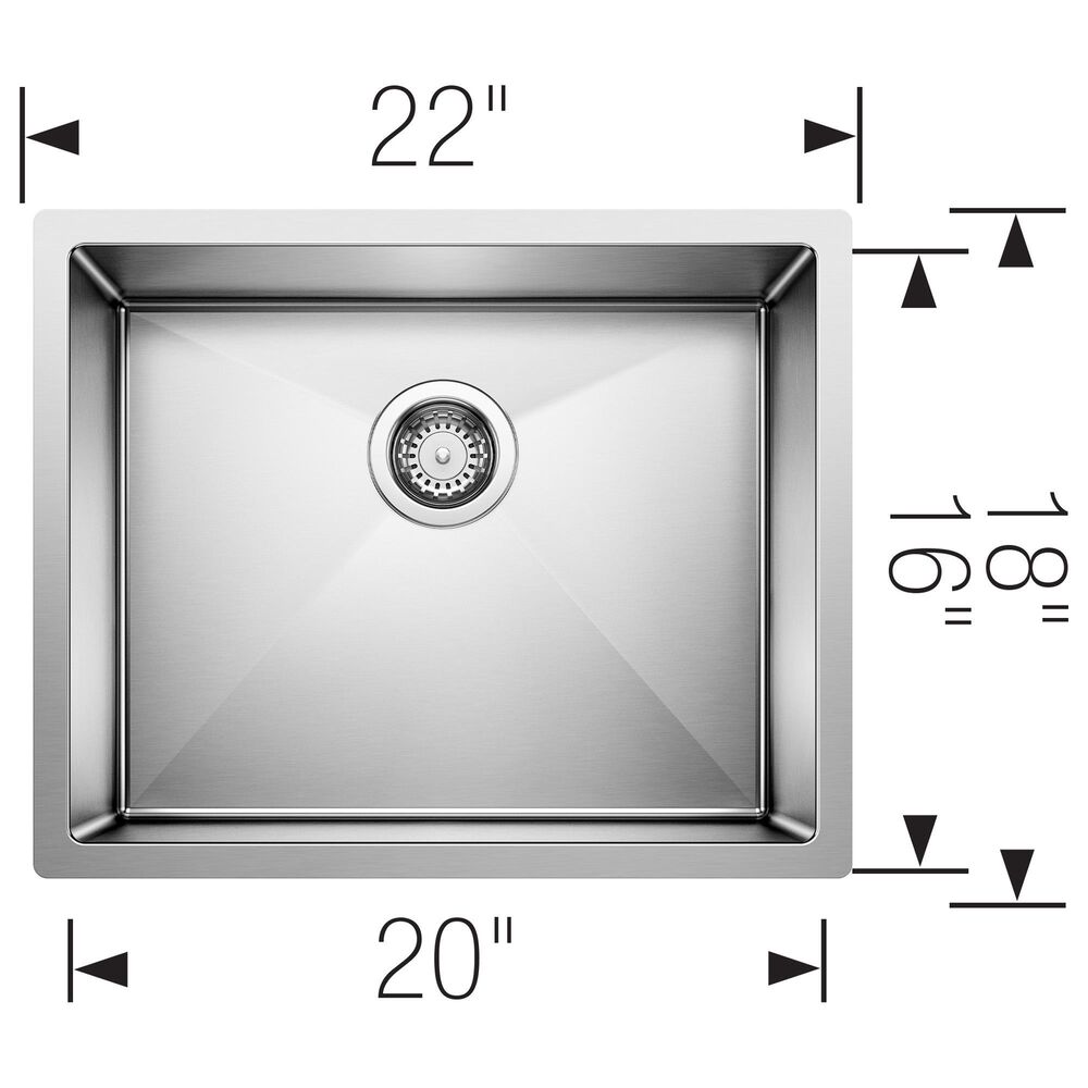Blanco Precision 22&quot; R10 Single Bowl Kitchen Sink in Satin Polished, , large