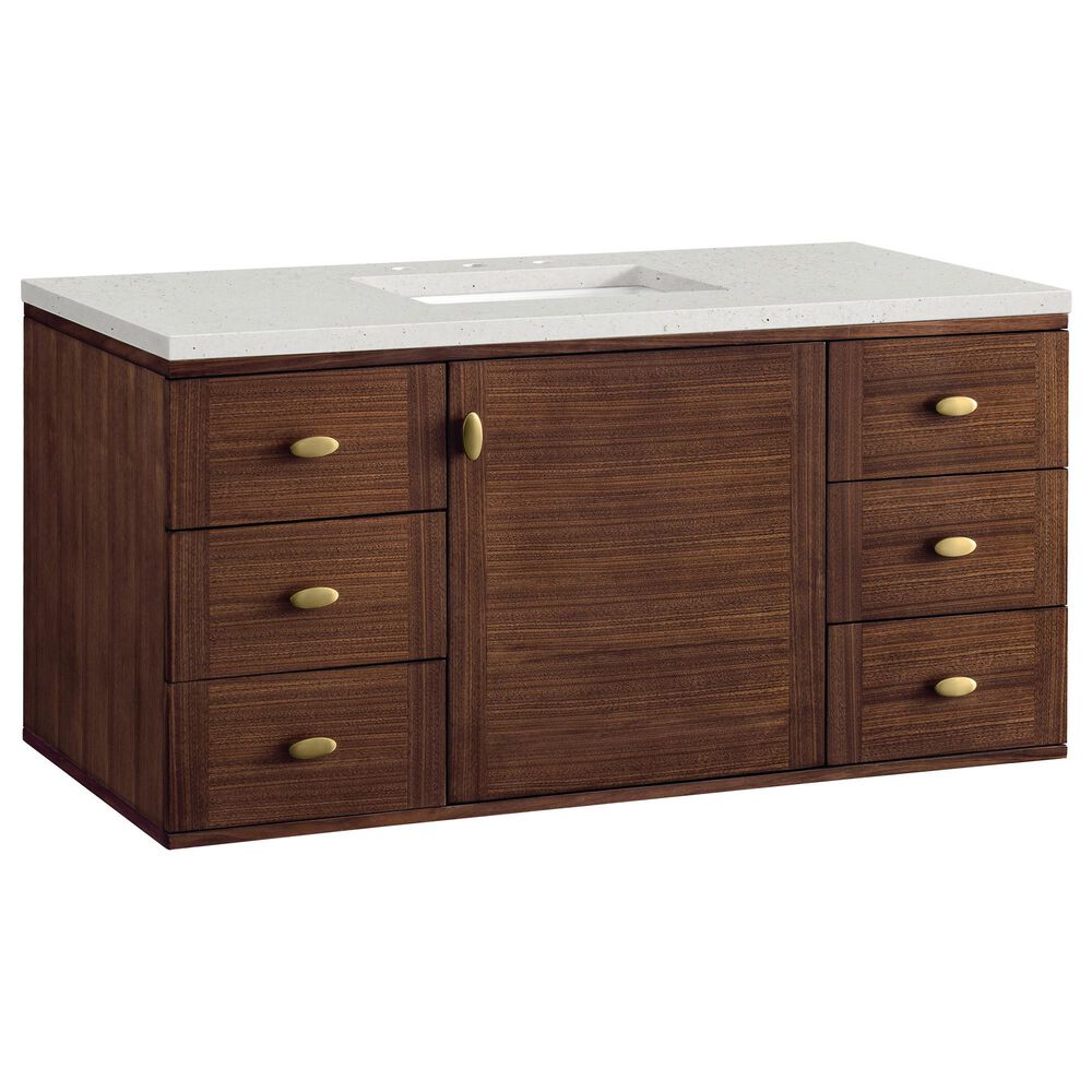 James Martin Vanities Amberly 48&quot; Single Bathroom Vanity in Mid-Century Walnut with 3 cm Lime Delight Quartz Top and Rectangular Sink, , large