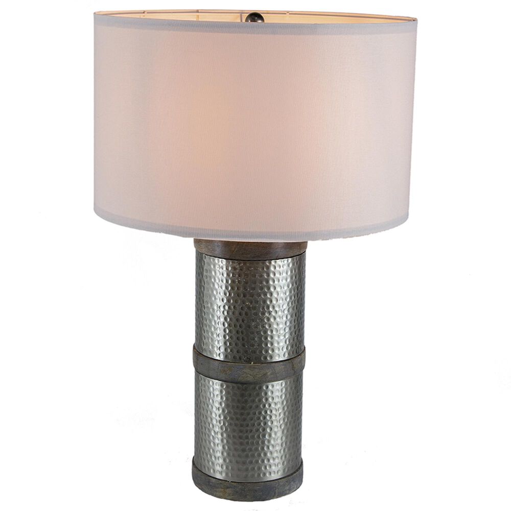 A&amp;B Home Hammered Table Lamp with Collapsible Shade in Gray and Silver, , large