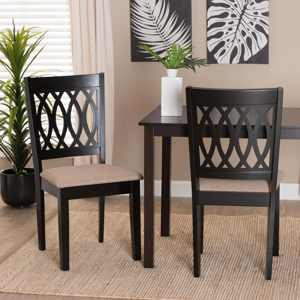 Baxton Studio Florencia Side Chair with Beige Cushion in Espresso Brown (Set of 2), , large