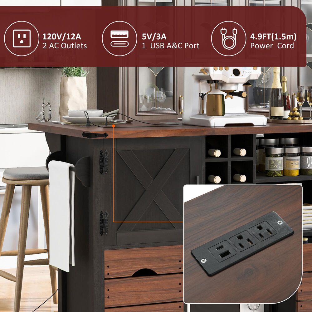 HOMLUX 54" Kitchen Island with Drop Leaf in Black, , large