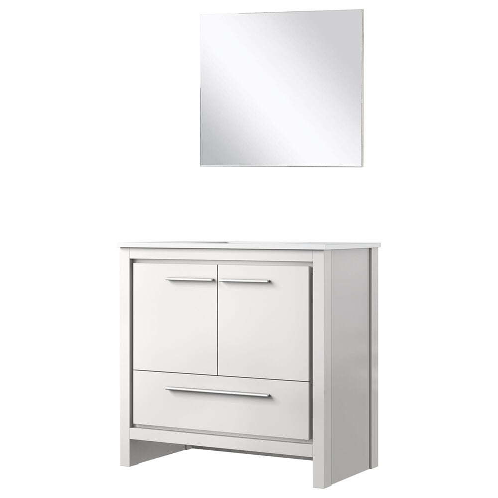 Lexora Home Lafarre 36" Single Bathroom Vanity in Rustic Acacia with 2 cm White Cultured Marble Top, Rectangular Sink and 28" Mirror, , large