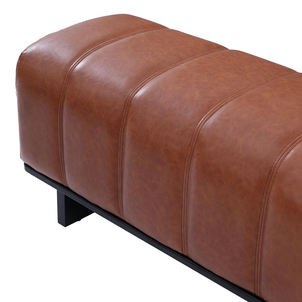 Hearth and Haven Faux Leather Dining Bench with Channel-Tufted Design in Brown, , large