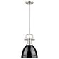 Golden Lighting Duncan 1-Light Small Pendant with Rod and Black Shade in Pewter, , large