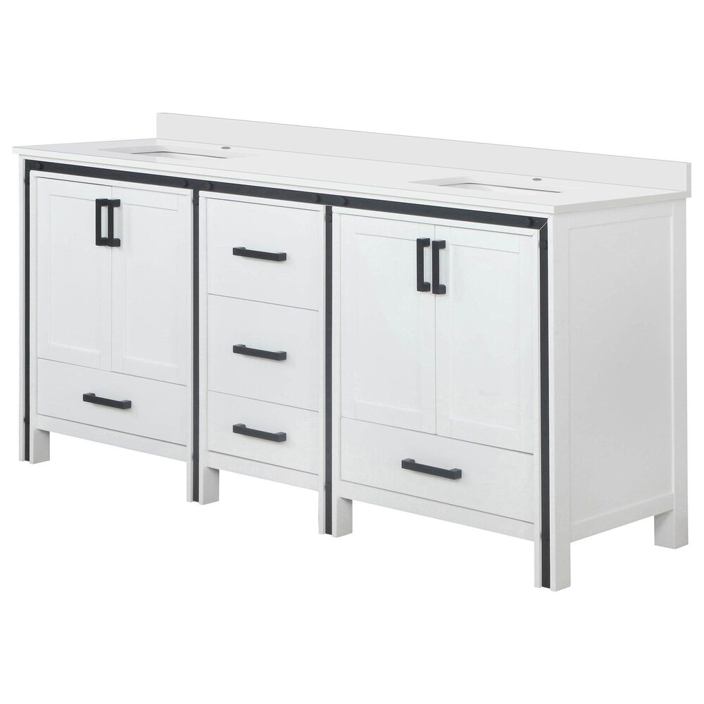 Lexora Home Ziva 72" Double Bathroom Vanity in White with 2 cm White Quartz Top and Rectangular Sinks, , large