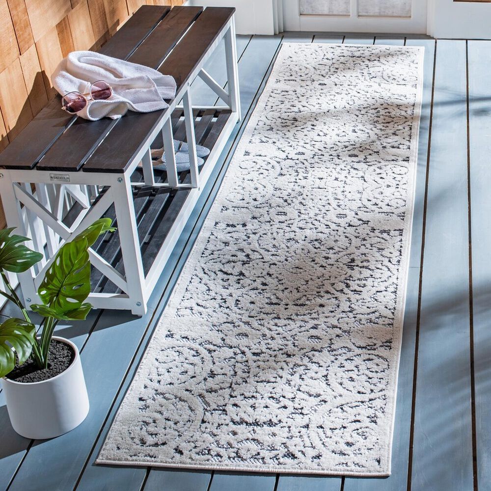 Safavieh Cabana CBN656A 2'2" x 11' Ivory and Grey Indoor/Outdoor Performance Runner, , large
