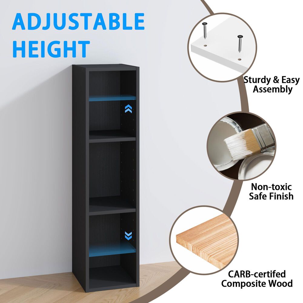 HOMLUX 8" 3-Tier Space Saving Bookcase with Open Adjustable Shelves in Blackwood, , large