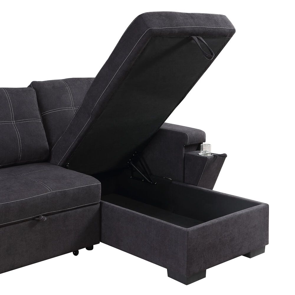 HOMLUX 95"W Reversible Sleeper Sectional Sofa with Storage Chaise, Cup Holders, USB, in Black, , large