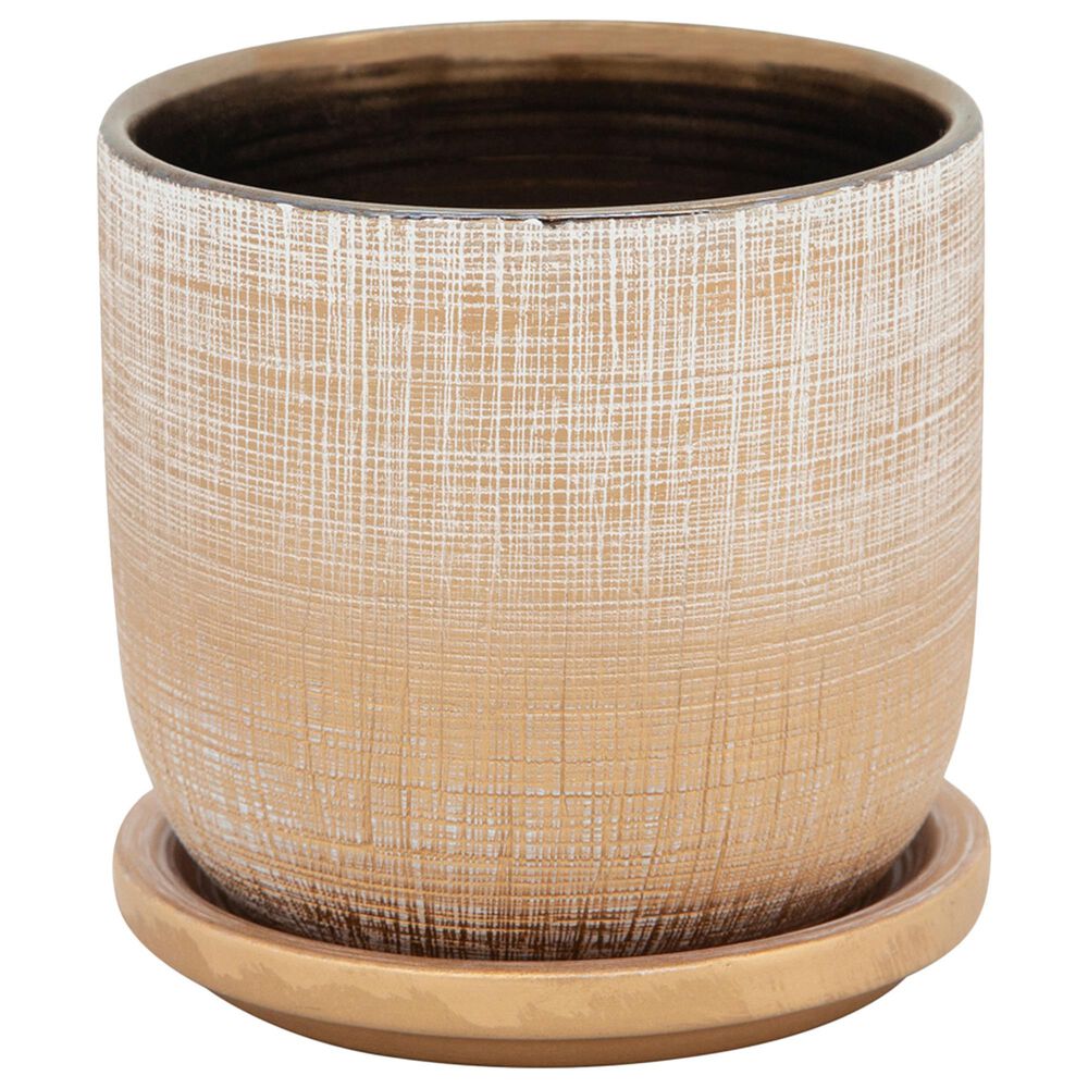 Sagebrook Home 5" Textured Planter with Saucer in Gold, , large