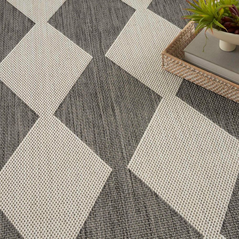 Nourison Positano Geometric Charcoal 7&#39; x 10&#39; Indoor/Outdoor Area Rug, , large