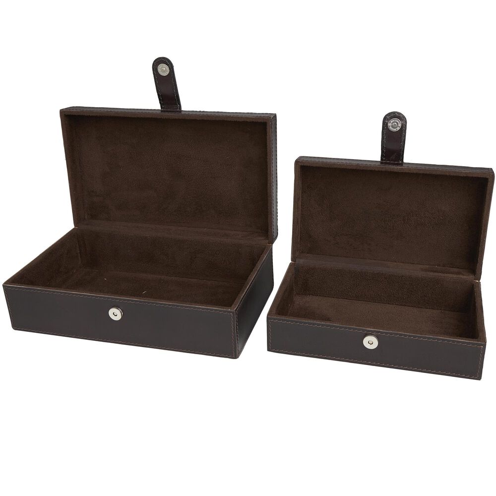 Maple and Jade 10&quot; 2-Piece Handmade Storage Decorative Box Set in Dark Brown, , large