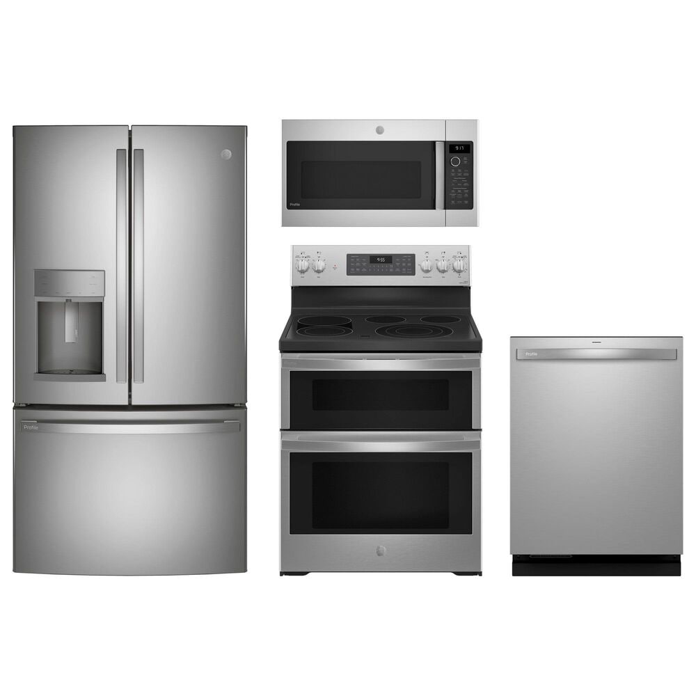 GE Profile 4pc Kitchen Package with Refrigerator, Microwave, Range, Dishwasher in Stainless Steel, , large