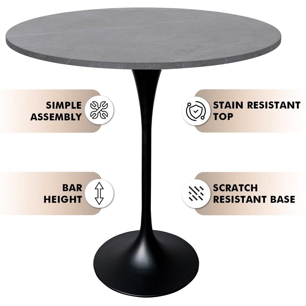 Leisuremod Verve 36&quot; Round Bar Height Dining Table with Sintered Stone Top in Black and Grey - Table Only, , large