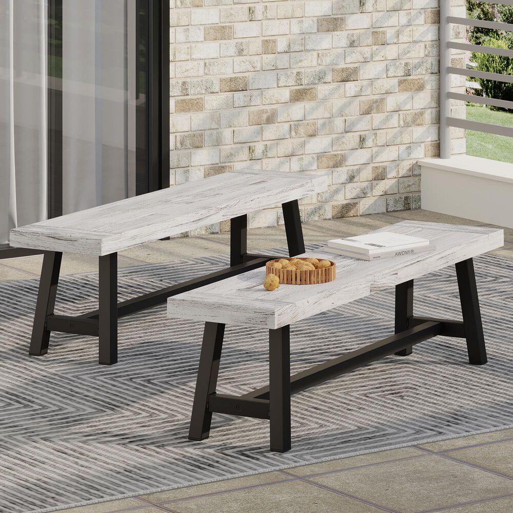 HOMLUX Carlisle Outdoor Bench in Light Gray and Black (Set of 2), , large