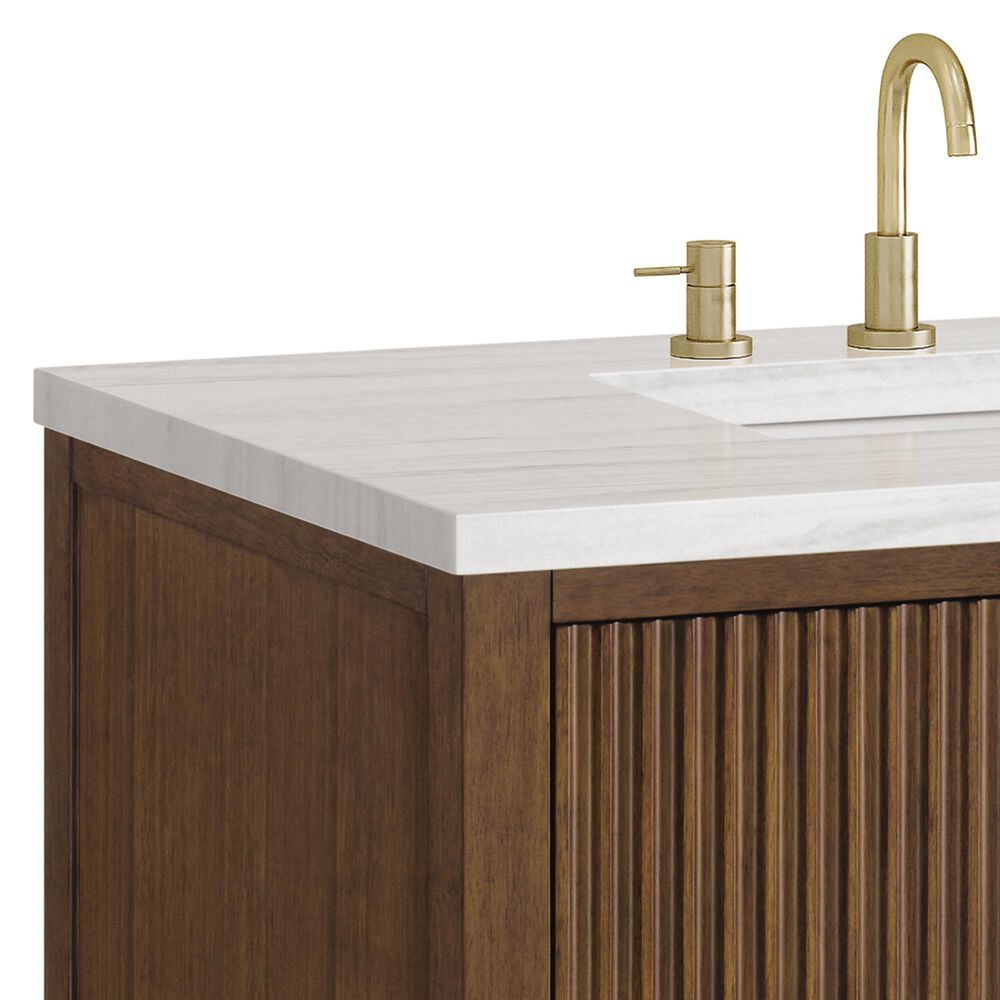 James Martin Vanities Myrrin 36&quot; Vanity in Mid-Century Walnut with 3 cm Arctic Fall Solid Surface Top, , large