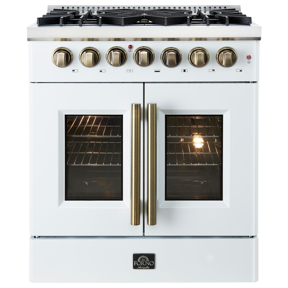 Forno Galiano 30" Freestanding French Door Dual Fuel Range in White, , large