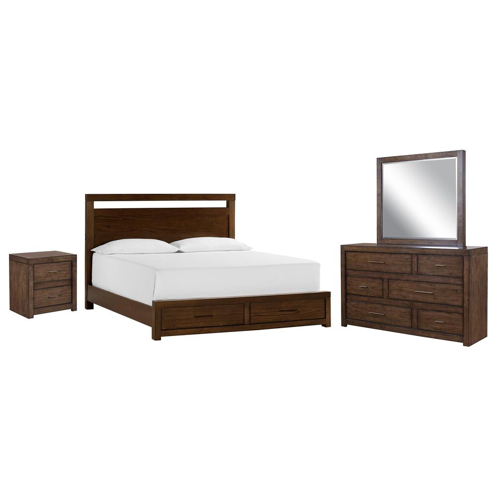 Riva Ridge Modern Loft 4 Piece King Storage Panel Bedroom Set in Brownstone, , large