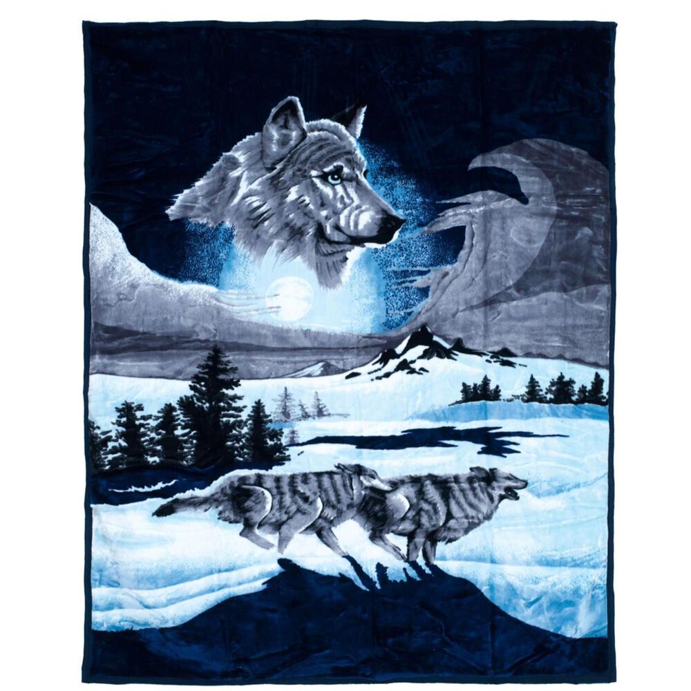 Timberlake Lavish Home Wolf Heavy Plush Mink Blanket, , large