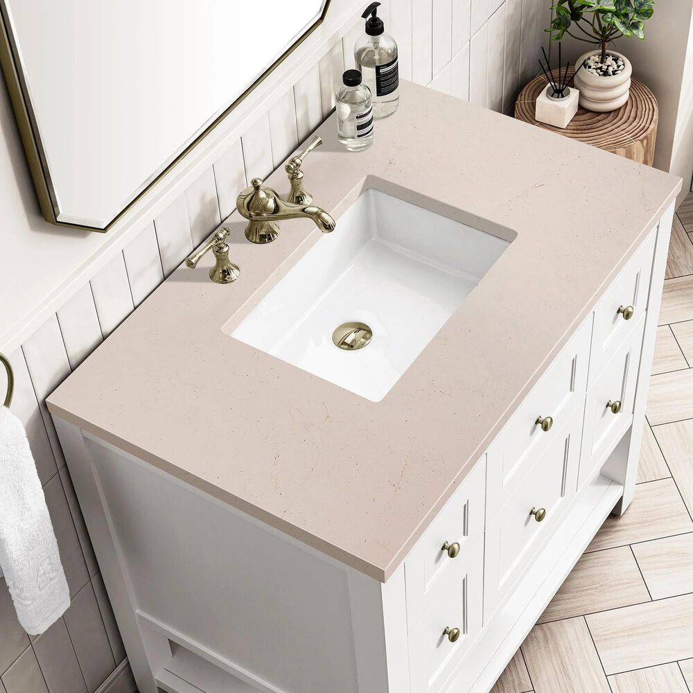 James Martin Vanities Breckenridge 36" Single Bathroom Vanity in Bright White with 3 cm Eternal Marfil Quartz Top and Rectangular Sink, , large