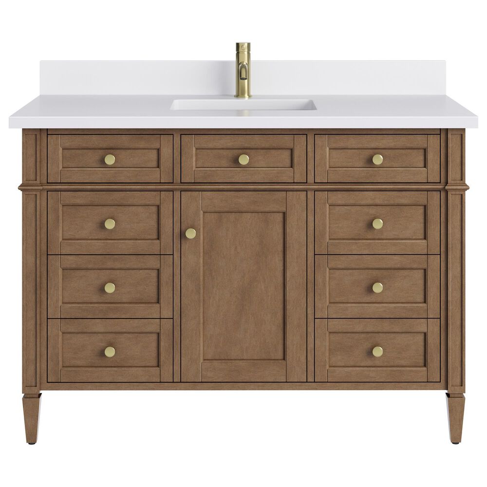 James Martin Brittany 48" Single Bathroom Vanity in Pecan with Single Hole 3 cm White Zeus Silestone Top and Rectangular Sink, , large