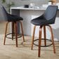 LumiSource Diana 26" Swivel Counter Stool with Black Faux Leather Upholstery in Walnut and Black (Set of 2), , large