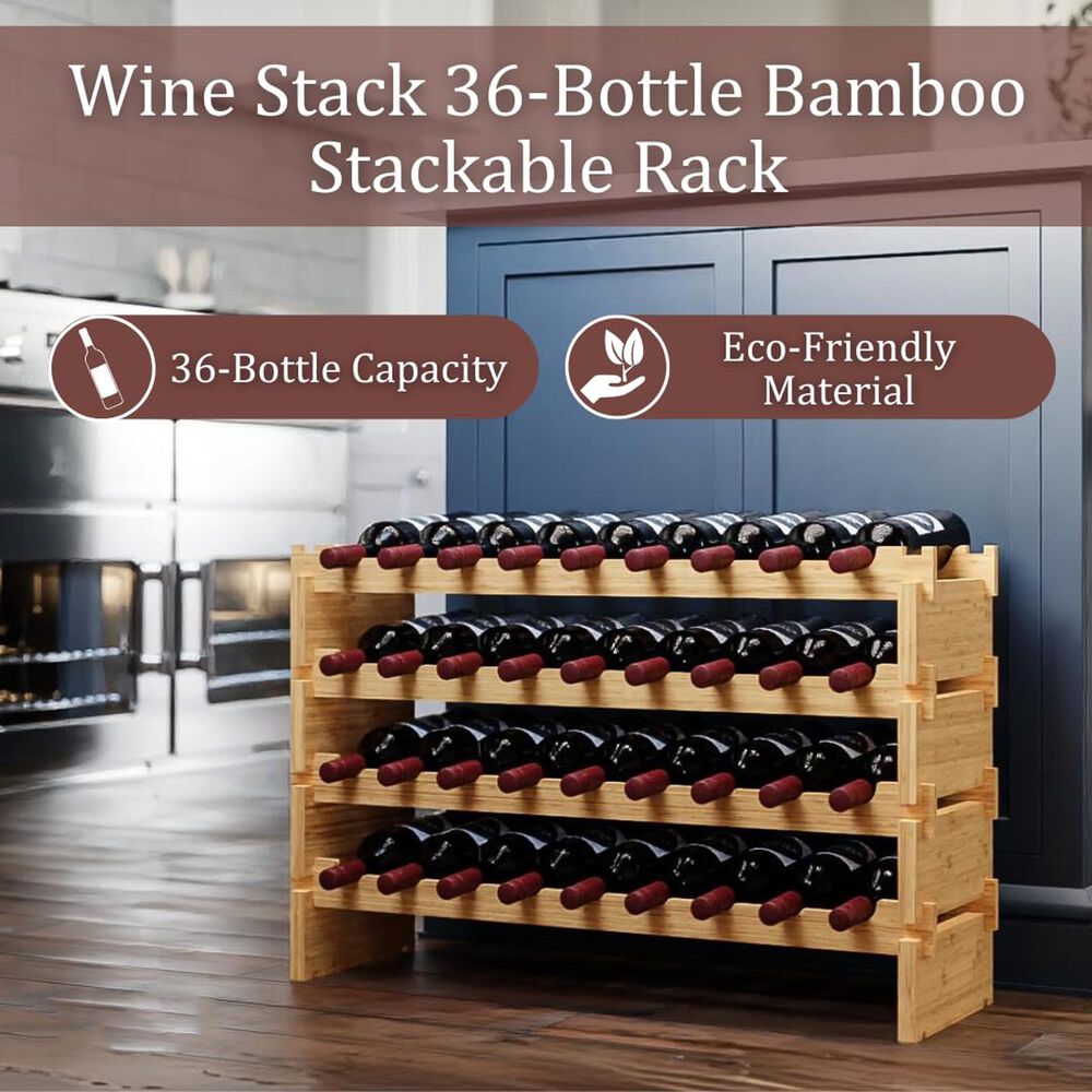 HOMLUX 36-Bottle Bamboo Stackable Modular Wine Rack in Natural, , large