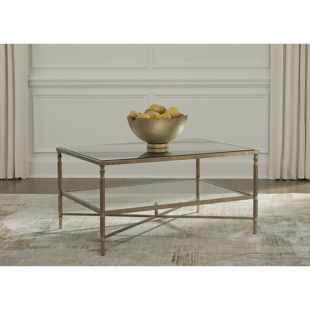 Ashley Cloverty Cocktail Table in Aged Gold and Clear, , large