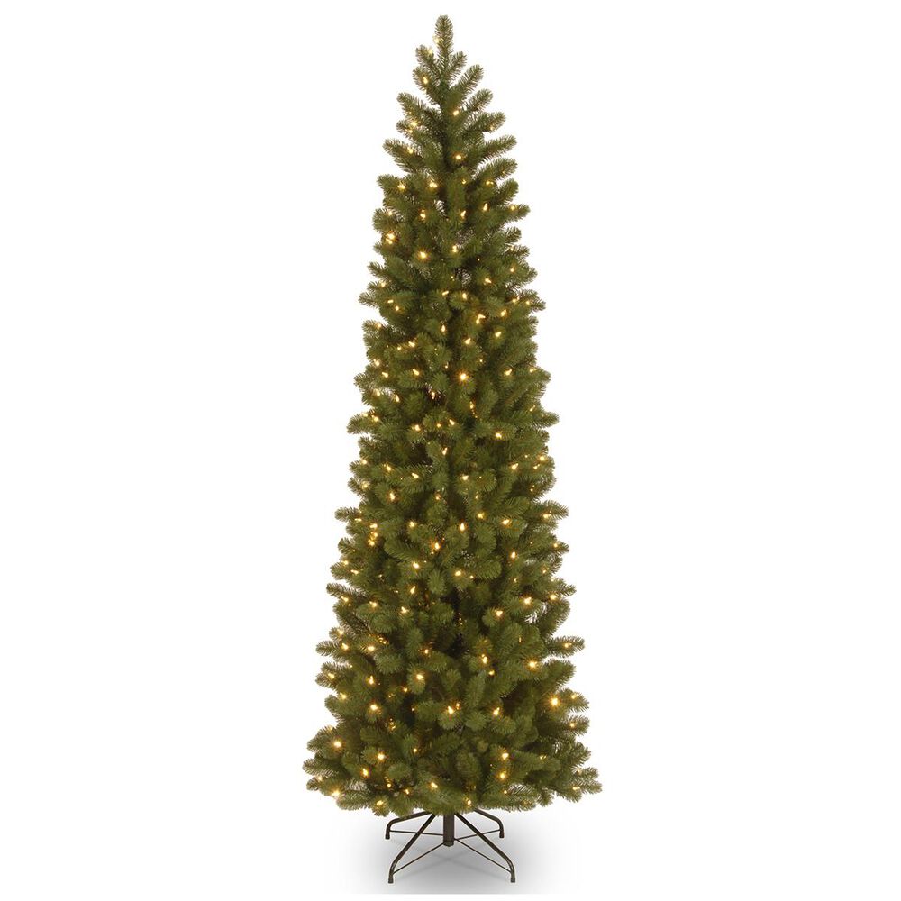 National Tree 7.5" Feel Real Downswept Douglas Fir Pencil Slim Hinged Tree with 350 White Lights, , large