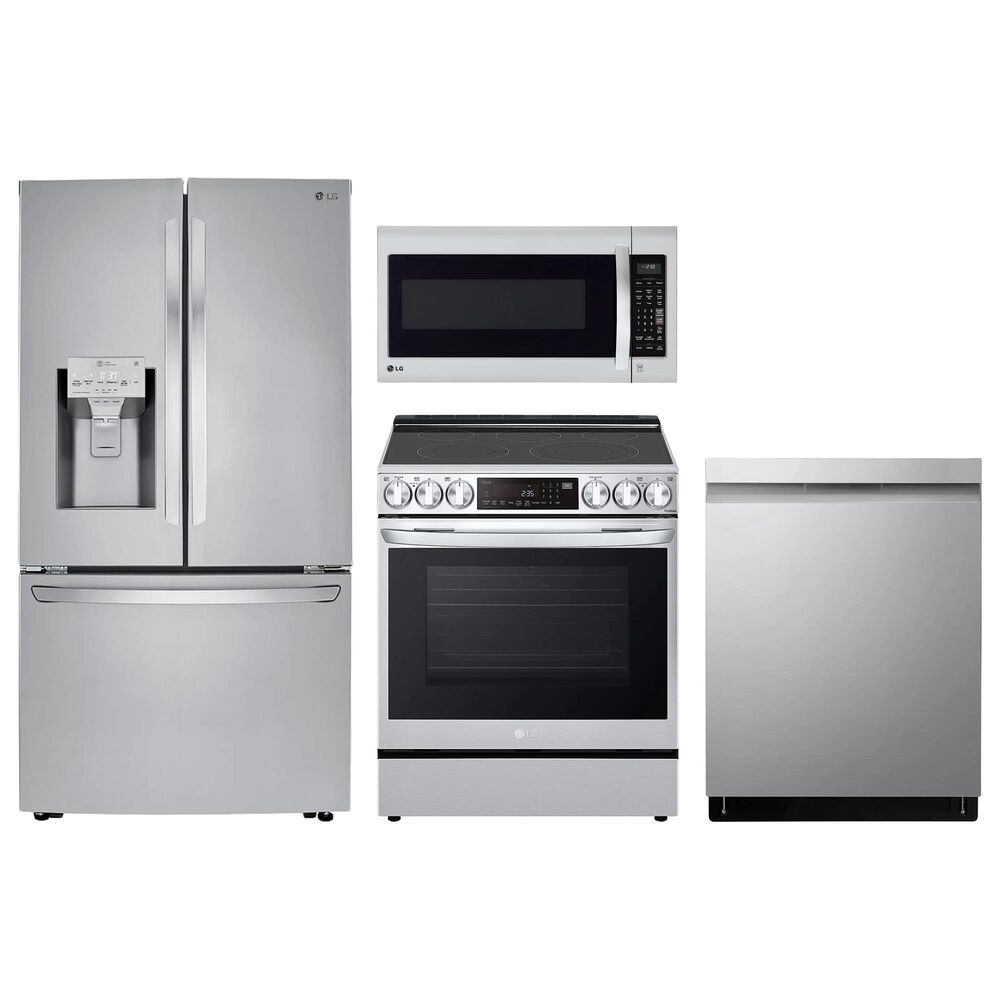 LG 4-Piece Kitchen Package with 24 Cu. Ft. French Door Refrigerator and Electric Range in Print Proof Stainless Steel, , large