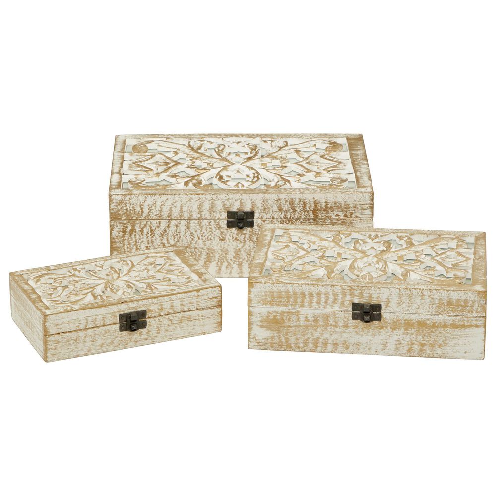 Maple and Jade Coastal Box in White and Brown (Set of 3), , large
