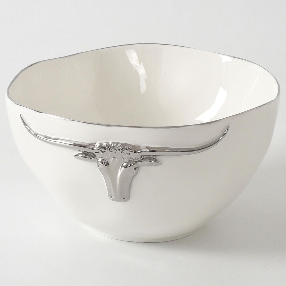 Pampa Bay Longhorns Large Bowl in White and Silver, , large