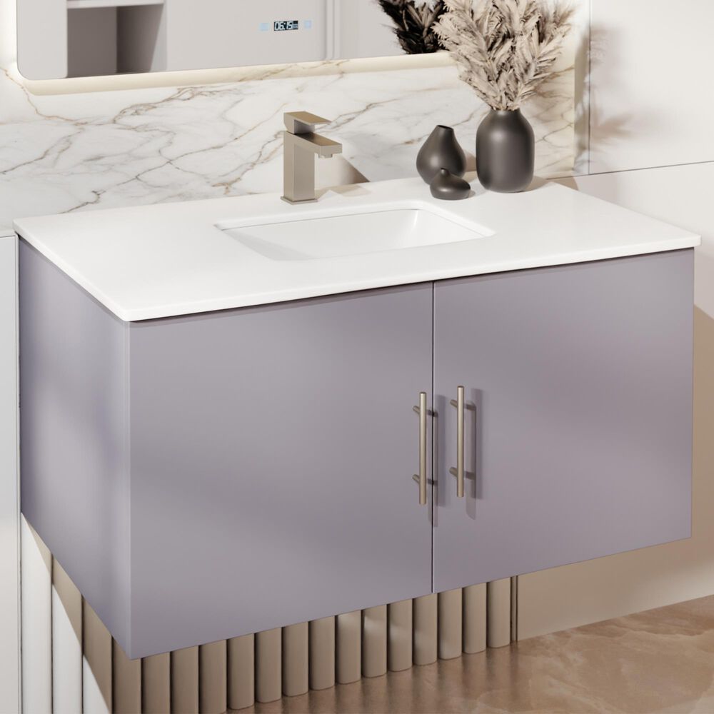 Lexora Home Geneva 36" Single Bathroom Vanity in Dark Grey with 2 cm White Quartz Top and Rectangular Sink, , large