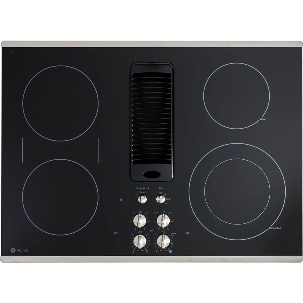 GE Profile 30" Downdraft Electric Cooktop in Black and Stainless Steel, , large