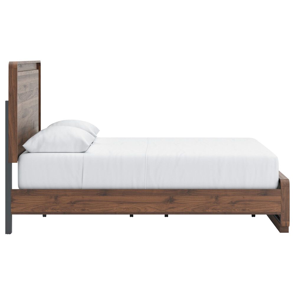Ashley Fortlorn Queen Platform Bed in Walnut Brown with LED Light, , large