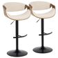 LumiSource Curvo Swivel Adjustable Barstool with Cream Upholstery in Black and Walnut (Set of 2), , large