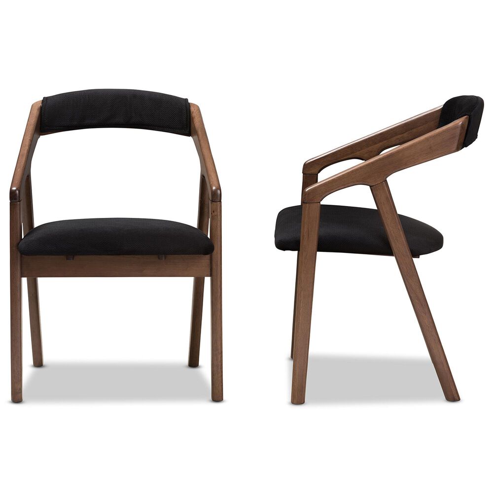 Baxton Studio Wendy Arm Chair with Black Cushion in Walnut Brown (Set of 2), , large