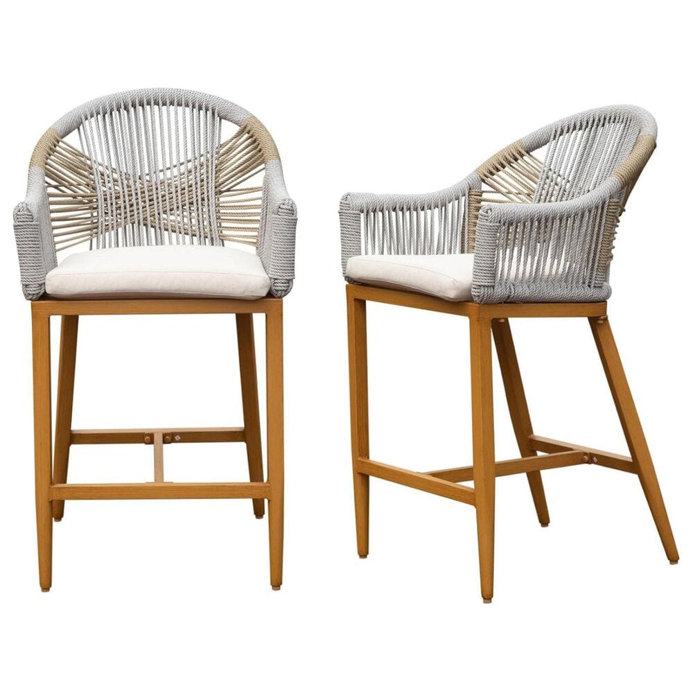 Hearth and Haven Outdoor Barstool with Rounded Backrest in Beige (Set of 2), , large