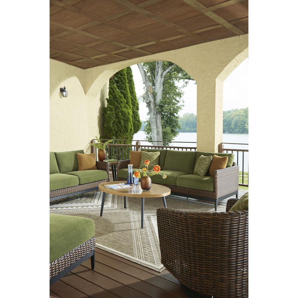 Ashley Horizon Hall Outdoor Sofa with Green Cushion in Brown, , large