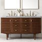 James Martin Vanities Amberly 60" Double Bathroom Vanity in Walnut with 3 cm Eternal Jasmine Pearl Quartz Top and Rectangular Sinks, , large