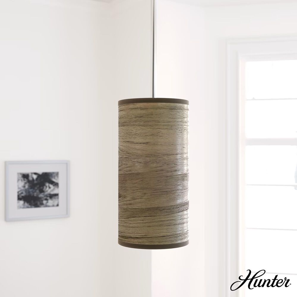 Hunter Solhaven 1-Light Mini Pendant with Warm Grey Oak Shade in Brushed Nickel, , large