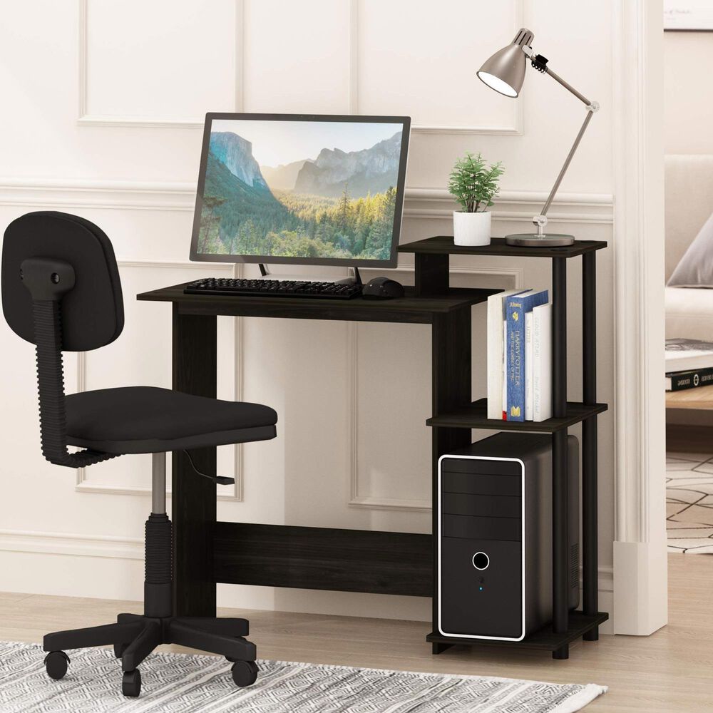 HOMLUX 40" Computer Desk with Open Side Shelves in Espresso and Black, , large