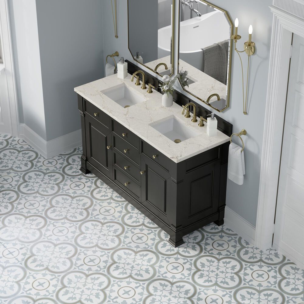 James Martin Vanities Brookfield 60" Double Bathroom Vanity in Black Onyx with 3 cm Eternal Jasmine Pearl Silestone Top, Rectangular Sinks and FreePower Wireless Charger, , large