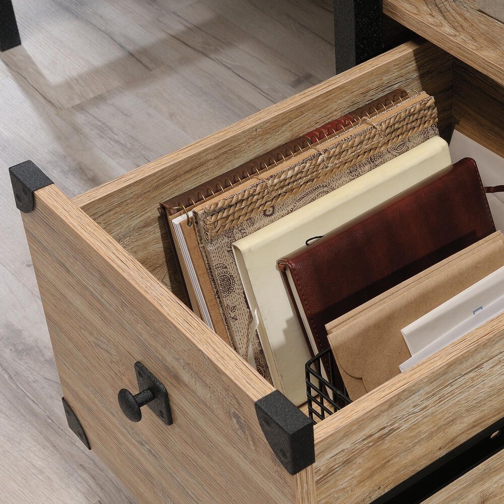 Sauder Metal and Wood Pedestal Desk in Brown, , large