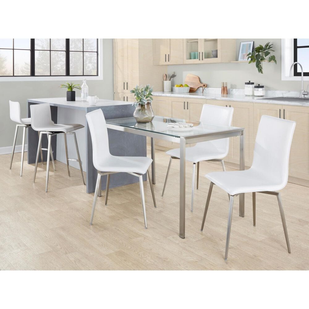 Lumisource Mason Swivel Side Chair with White Upholstered in Brushed Stainless Steel (Set of 2), , large