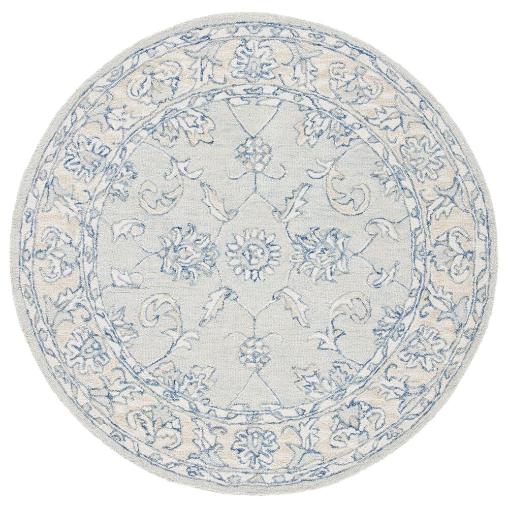 Safavieh Micro-Loop 3" Round Blue and Beige Area Rug, , large