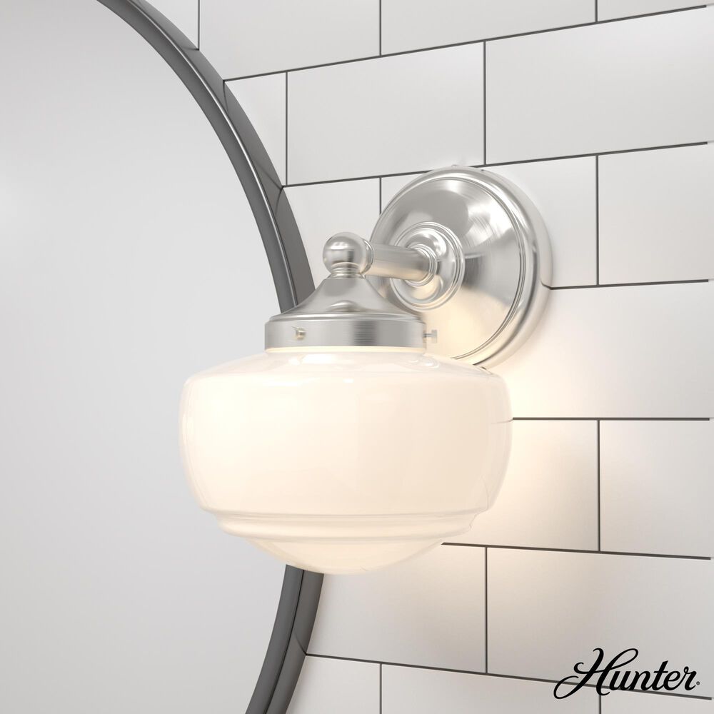 Hunter Saddle Creek 1-Light Sconce with White Shade in Brushed Nickel, , large