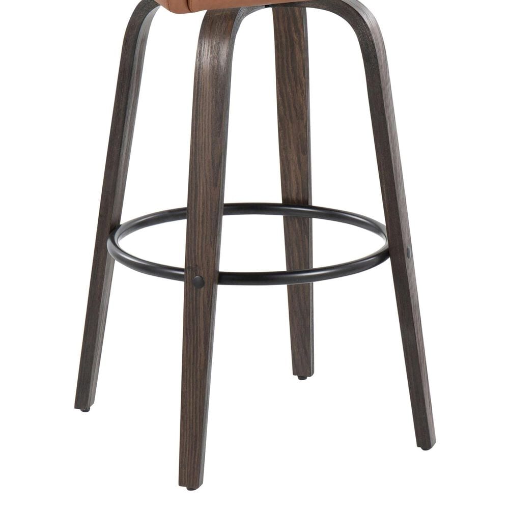LumiSource Hannah Swivel Bar Stool with Camel Faux Leather Upholstery in Walnut and Black (Set of 2), , large
