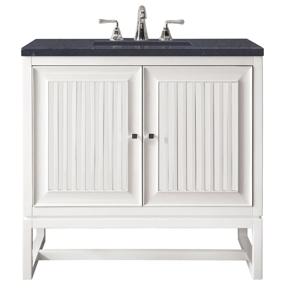 James Martin Vanities Athens 30" Single Bathroom Vanity in Glossy White with 3 cm Charcoal Soapstone Quartz Top and Rectangular Sink, , large